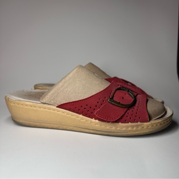 Fly Flot Suede Wedge Slides Women's US 7.5 EU 38 Red Anti Shock Italy Comfort - Picture 6 of 13